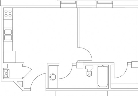 Floor plan for 1 bed, 1 bath, 465 sqft